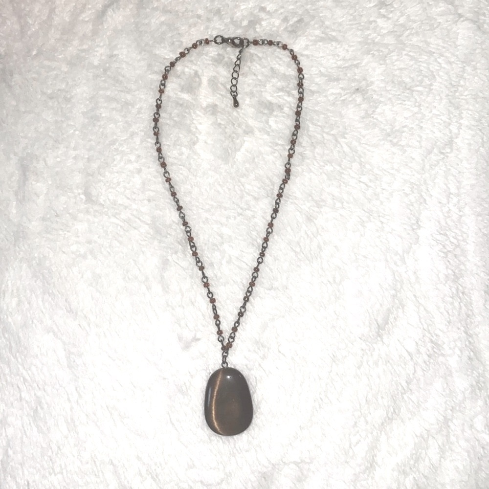 Vintage Cats Eye Crystal Big Pendant Beaded Necklace